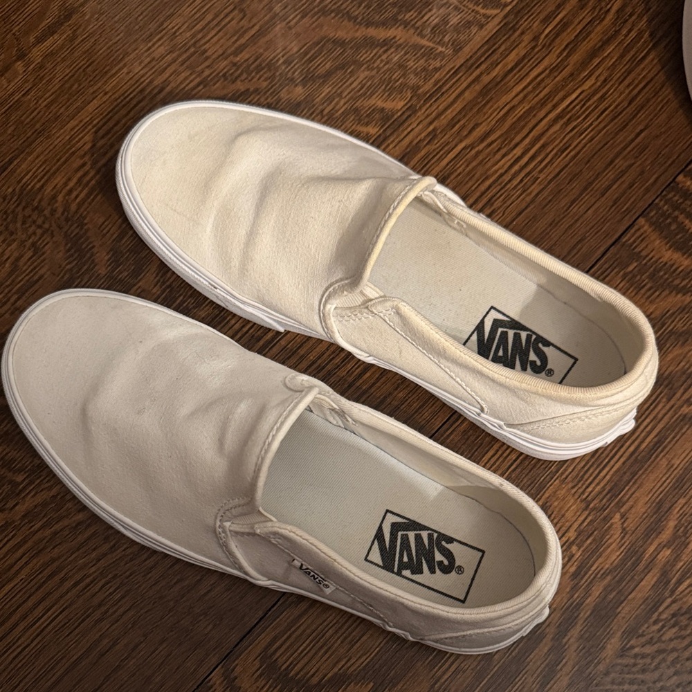 Vans Slip-On Canvas Shoes in Cream and White